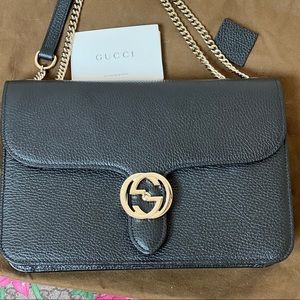 Authentic Gucci interlocking Gg crossbody black bag with silver hardware